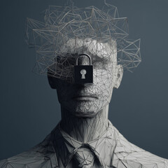 AI facial recognition failure on a vintage computer, access denied.