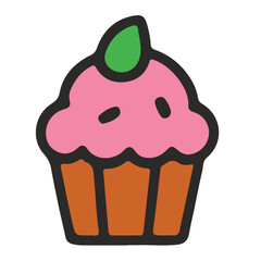 Cartoon Cupcake Icon – Cute Flat Vector Illustration in Color