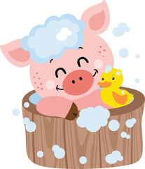 Funny Piggy Bathtime Fun with Rubber Duck