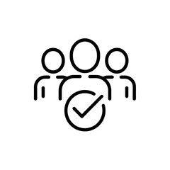 Fototapeta premium Simple line art icon representing a group of people with a checkmark indicating approval or selection