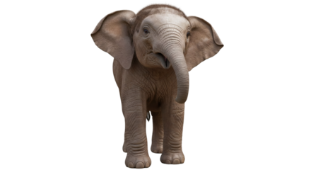 Close-up of a young elephant against a black background.