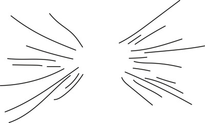 Black curved lines radiating from center on white background