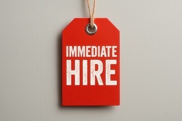 Red tag featuring the text "Immediate Hire" in bold white letters, symbolizing urgent employment opportunities or job vacancies.