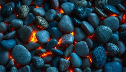 Stones and pebbles illuminated from the edges processed in a str