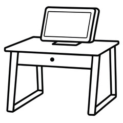 Desk with monitor isolated on transparent background in line art style