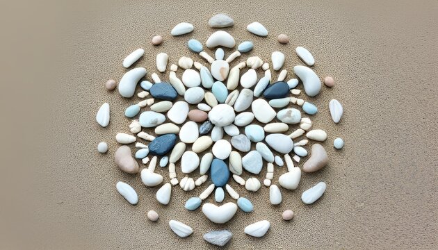 Symmetrical Mandala of Pebbles A mandala formed by arranging peb