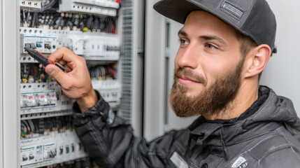 Electrician Inspecting Breaker Panel for Safety – Electrical Hazard Assessment

