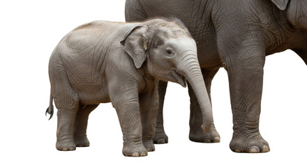 Obraz premium Young elephant next to an adult elephant.