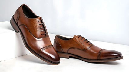Exquisite leather shoes exhibit elegance and style, a timeless classic. Meticulously crafted with precision and detail, this pair exemplifies luxury and refinement.