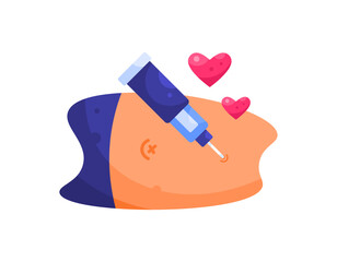 Illustration of insulin injection in the stomach area. Controlling blood sugar. injection medication for diabetes sufferers. Treatment and care. Health problems. Flat design style