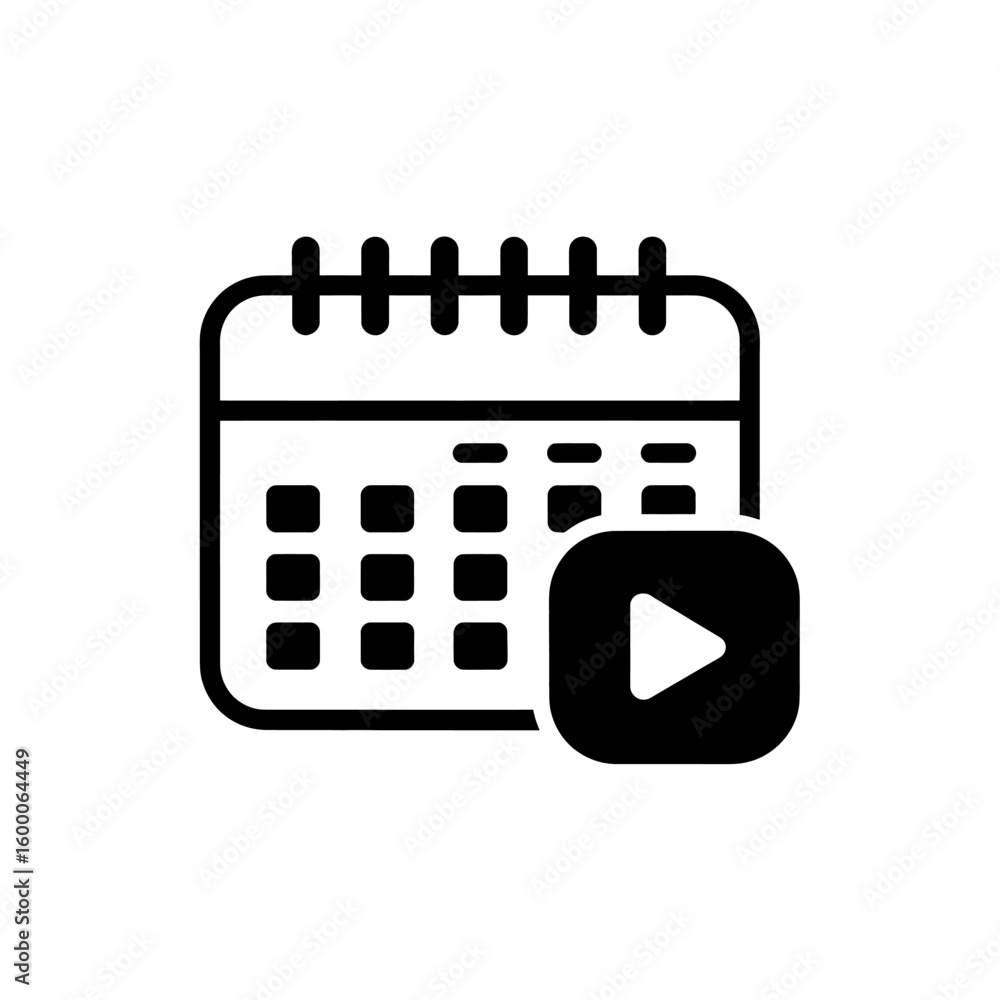 Poster calendar with play button icon symbolizing video scheduling or event planning