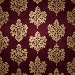 Elegant damask pattern with rich red and gold tones evoking classic luxury and ornate design