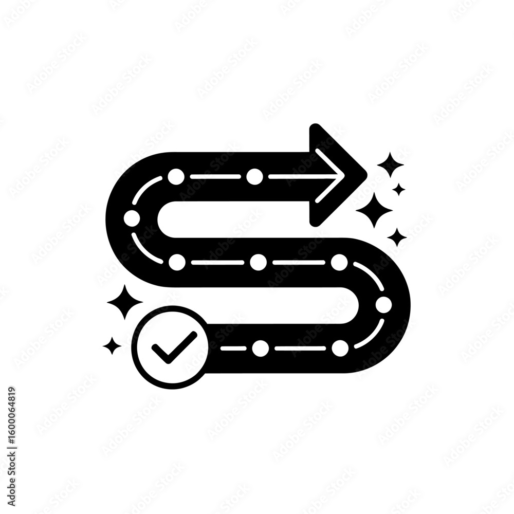 Poster successful process completion with checkmark and sparkling stars icon