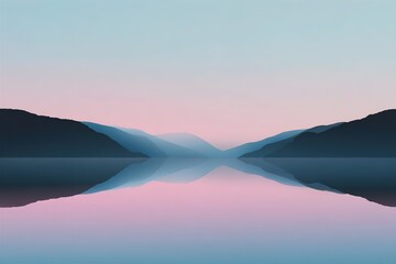 Obraz premium Minimal travel destination poster with mountain lake silhouette