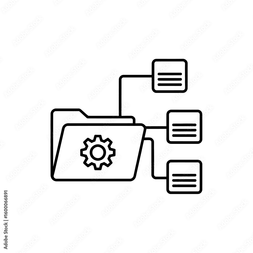 Aufkleber folder with gear icon and connected documents representing data management and organization