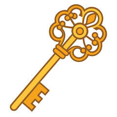 Obraz premium A classic simple key with intricate, well-defined details, on a plain white background, symbolizing access, security, and solutions.