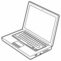 Open laptop with blank screen and keyboard on white