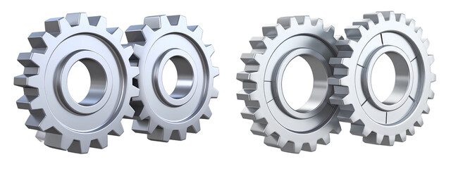 Set of  Industrial Gear Icons in 3D Matte Steel Style, Transparent Background png
