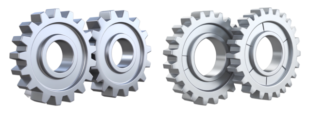 Set of  Industrial Gear Icons in 3D Matte Steel Style, Transparent Background png