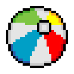 Beach ball with pixel art isolated on white background