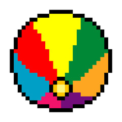 Beach ball with pixel art isolated on white background
