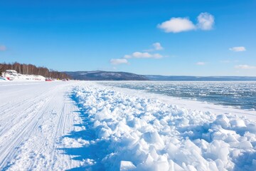 Obraz premium Frozen lake shore, winter sunshine