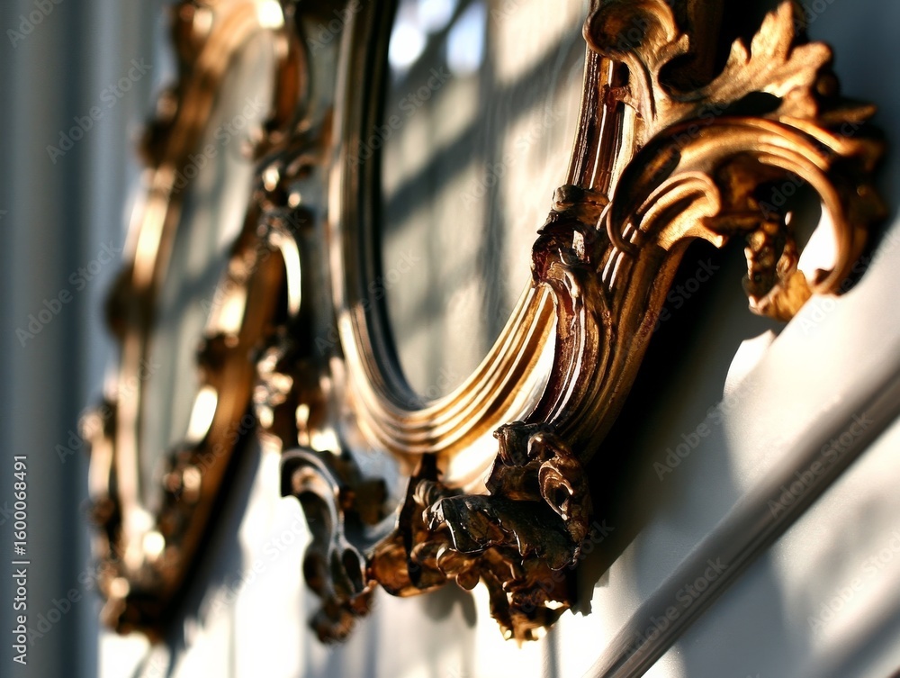 Poster elegant gilded frames: a close-up view of ornate details and reflected light in a classical style in