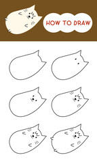 How to draw fluffy fat cat cartoon step by step for learning, drawing, kindergarten, coloring book and education