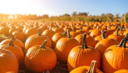 Autumn pumpkins in a field