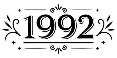 Obraz premium Ornate black numbers nineteen ninety two with decorative elements vector