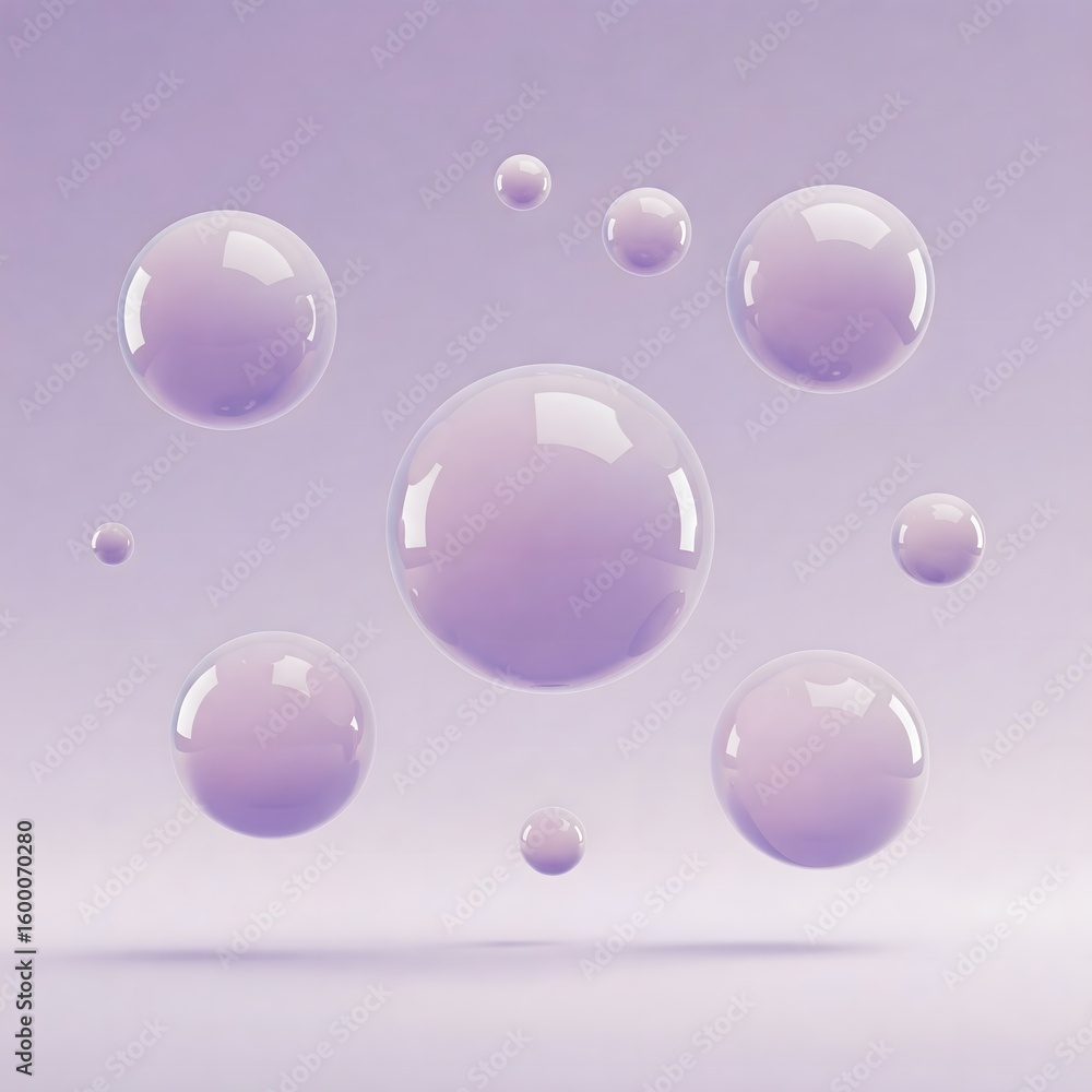 Fototapete elegant lavender spheres floating in a serene space, creating a modern and minimalist abstract rende