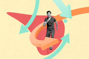 Collage of successful person near large rising arrow or stats symbolizing financial growth business...