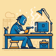 illustration of  someone welding an objeck