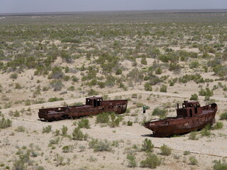 Rusting Ships in the Deserted Aral Sea Bed, Muynak, Uzbekistan – April 2025

