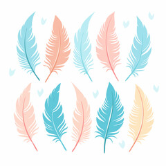 Pastel Feather Vector Set  Bohemian Style Illustration Pack