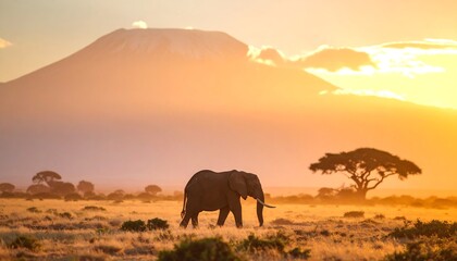 Obraz premium Silhouette of elephant at sunset, African savanna