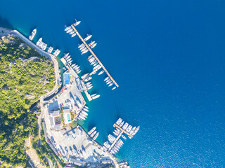 Adakoy coastline drone view in Marmaris Town of Turkey