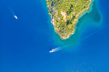 Adakoy coastline drone view in Marmaris Town of Turkey