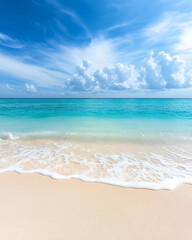 Obraz premium Tropical beach paradise with turquoise water and blue sky scenery