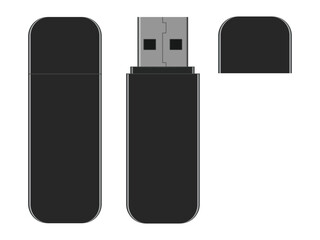 Black usb flash drive illustration with cap removed and closed on white background
