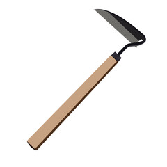 Metal garden hoe with wooden handle illustration isolated on white background

