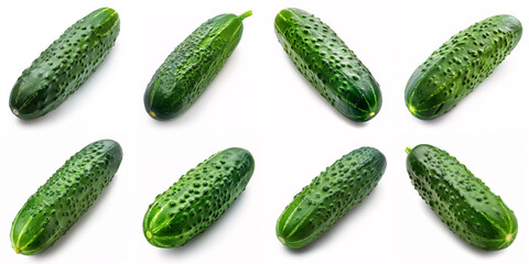 Fresh cucumber isolated on white background set collections
