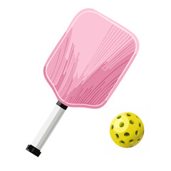 Pickleball pink color paddle and yellow ball　