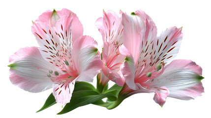 Delicate pink alstroemeria flowers with detailed petals isolated on transparent background