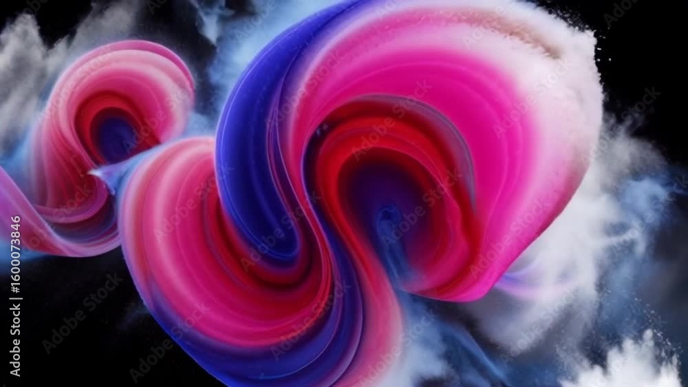 Aufkleber an abstract black background featuring dynamic clouds of particle impact and white powder explosions