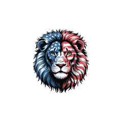 Obraz premium Lion head with American flag mane and face details animal