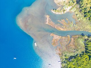 Adakoy coastline drone view in Marmaris Town of Turkey