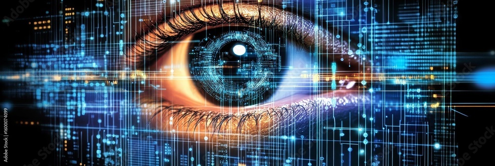 Aufkleber futuristic artificial intelligence eye interface with network connectivity and scanning technology