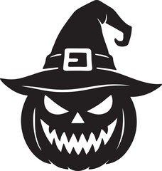 Scary Halloween Pumpkin with Witch Hat, Spooky Jack O Lantern Silhouette