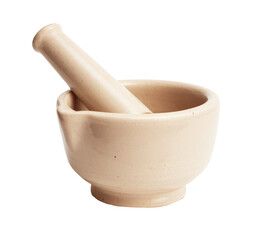 mortar and pestle, kitchenware isolated on white background.